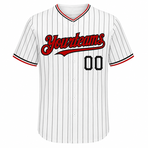 Maillot de baseball personnalisé unisexe pour adultes, blanc à rayures fines, col en V, manches courtes, respirant, en polyester, uniforme d'équipe, transfert thermique sur le devant - Product Image 2