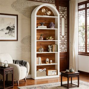 Large Storage <b>Wooden</b> Arched Bookshelf High <b>Bookcase</b> Display Rack with Great Space - Product Image 2