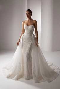 Modern Hand Beaded Strapless Sleeveless A-Line <b>Plus</b> <b>Size</b> Bridal <b>Dress</b> Crystal Embroidery Draped Satin Skirt Natural Waistline - Product Image 3