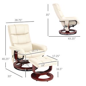 Poltrona Reclinabile Girevole in Ecopelle Bianco Crema con Poggiapiedi e Meccanismo di Reclinazione Manuale - Product Image 3