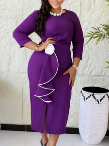Vestidos de Oficina Africanos para Mujer, Elegantes, Midi, Cintura Natural, Manga Larga, Corte Entallado, Tallas Grandes, de Fábrica - Product Image 4
