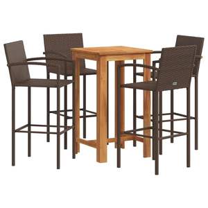 Set da Bar per Esterni in 5 Pezzi, Legno Massello di Acacia e Rattan Sintetico, Elegante Arredamento da Giardino - Product Image 2