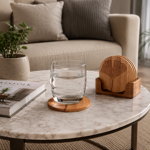 Natural Acacia Wood Coaster 4.5 Inch | Round Wooden Drink Coaster Handmade Table <b>Protector</b> for Coffee Mug Cup <b>Glass</b> Home Decor - Product Image 2