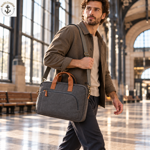 Classic Canvas <b>Laptop</b> Messenger <b>Bag</b> with Handles | Crossbody Shoulder Computer <b>Carry</b> <b>Bag</b> Front Pocket <b>for</b> Office Business Travel - Product Image 3
