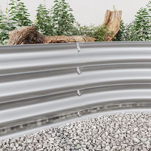 Grande Fioriera Ovale Rialzata in Metallo Argentato per Giardino, Ideale per Fiori, Verdure e Piante - Product Image 3