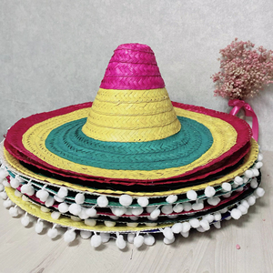 Sombrero Mexicano de Paja Colorido Estilo Bohemio de 58 cm para el Festival Cinco de Mayo y Eventos, Disfraz de Bandido del Viejo Oeste - Product Image 1