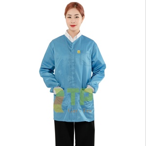 Combinaison antistatique en polyester pour salle blanche, col en V, vente en gros usine - Product Image 1