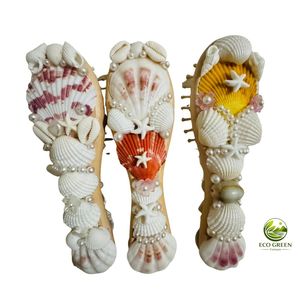 Peigne à cheveux artisanal en coquillages écologiques du Vietnam, brosse à cheveux décorative en perles et coquillages, accessoire sirène pour la plage et la maison, cadeau idéal - Product Image 3