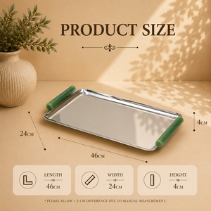 Premium Stainless Steel Serving <b>Tray</b> with Green Marble Handles Premium <b>Mirror</b> Finish <b>Rectangular</b> Display Platter for Home - Product Image 2