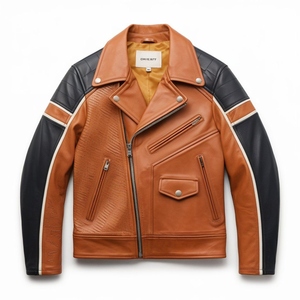 Veste de moto classique en cuir véritable de luxe, coupe-vent et respirante, style vintage décontracté, pour hommes et femmes - Product Image 6