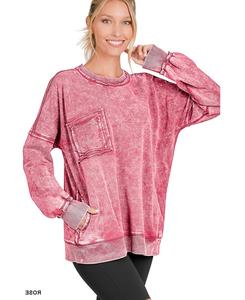 Sweat-shirt d'hiver en molleton décontracté pour femme, col rond, écologique, rétro, en coton vieilli, avec logo frontal, design vintage délavé à l'acide - Product Image 3