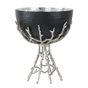 Luxury Black Hammered Pedestal Bowl Handcrafted Metal Branch Centerpiece Elegant Silver <b>Twig</b> Footed Fruit Bowl for Hotel & Home - Product Image 1