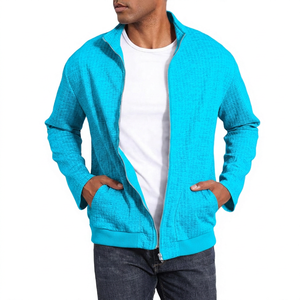 <b>Men's</b> Gray Fleece Zipper <b>Jacket</b> Stand Collar Casual <b>Long</b> Sleeve Breathable Knitted Polyester Cotton Autumn Wear - Product Image 6