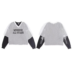 เสื้อยืดแขนยาวผู้ชายสีดำ ผ้าตาข่าย พิมพ์หมายเลข 95 ทรงโอเวอร์ไซส์ สไตล์สตรีทแวร์ คอกลม ระบายอากาศได้ดี ผ้าถัก - Product Image 2