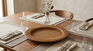 Assiette de présentation ronde en rotin tressé à la main, naturelle et économique, pour la décoration de table, les mariages et les événements - Product Image 4