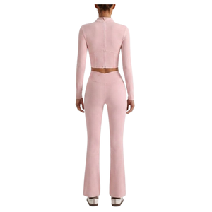 Conjunto de Yoga de 2 Piezas Personalizado con Logotipo Frontal, Transpirable, de Secado Rápido, Spandex/Nylon, Leggings de Cintura Alta, Top Corto con Cierre de Cremallera, para Gimnasio, Mujer - Product Image 4