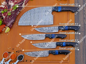 Juego de Cuchillos de Chef Profesionales de Acero de Damasco Hechos a Mano con Espiga Completa, para Deshuesar y Cortar Filetes, Ergonómicos, con Mango de Madera Wenge, para Barbacoa al Aire Libre - Product Image 3