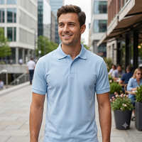 Camiseta Polo de Manga Corta Azul Claro para Hombre, Logotipo Personalizado, Marca Privada, Fabricante OEM ODM, Proveedor
