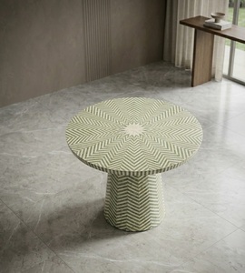 Bone Inlay Round Coffee <b>Table</b> Modern Living Room <b>Side</b> <b>Table</b> Mother of Pearl Accent <b>Table</b> India Furniture - Product Image 2
