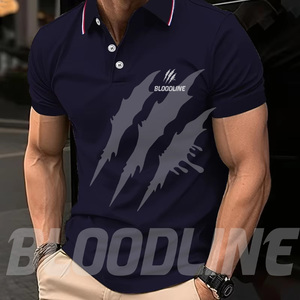 Camiseta de Manga Corta de Algodón para Hombre Bloodline, Color Azul Oscuro, Tejido Transpirable, Logotipo Frontal Estampado, Corte Regular - Product Image 2