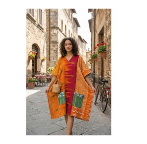 Artisanal Kantha Embroidery Kimono Hand-Stitched Eco-Friendly <b>Plus</b> <b>Size</b> Vintage Saree Jacket Patchwork Cotton Duster V-neck - Product Image 1