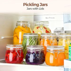 17oz Small Airtight <b>Glass</b> Jars Storage <b>Container</b> Set 6 Clear Preserving Canisters with Wire Lid Seal for Food Storage - Product Image 5