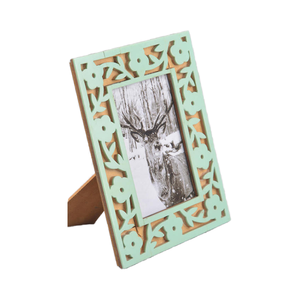 Unique Laser Cut Floral Design <b>Photo</b> <b>Frame</b> Mint Green Resin Overlay On Natural Wood Desktop Display For Bohemian Home Decor - Product Image 2