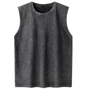 เสื้อยืดผู้ชายแบบคัสตอม ขอบรุ่ย ล้างสีแบบแอซิดวอช เสื้อกล้ามชาย ไซส์พลัส แขนกุด คอกลม เสื้อยืดลายโซ่ขาดๆ เสื้อกล้ามผู้ชาย - Product Image 1