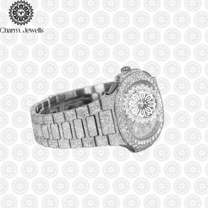 Montre de luxe pour homme Charm Jewells en acier inoxydable, boîtier de 40 mm, mouvement mécanique, accents de diamants, bracelet en cuir, étanche 10 bars - Product Image 6