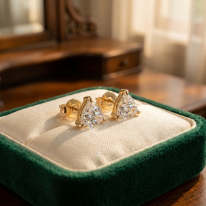 Pendientes de Diamantes Cultivados en Laboratorio con Corte Triangular, Oro Sólido de 18K, Engaste de Garra, Joyería Fina y Delicada para Uso Diario de Mujer - Product Image 6