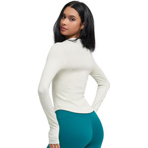 Veste de yoga zippée pour femme, col haut, manches longues, trous pour les pouces, nylon et élasthanne, légère, respirante, anti-humidité - Product Image 5