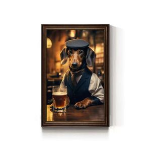 ユーモラスな犬猫アートキャンバスにフレーム付きペット肖像画モダンなバーの壁またはペット店の装飾 - Product Image 2