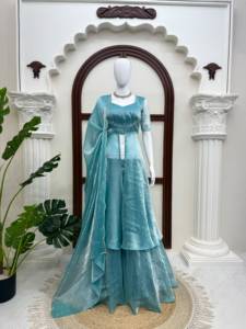 Conjunto de diseñador con top Anarkali con abertura Fandy Crush, pantalón Plazzo y dupatta Fandy Crush, completamente cosido y listo para usar. - Product Image 5