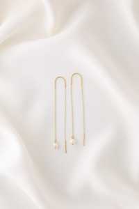 Boucles d'oreilles filées en perles, délicates, longues, à enfiler, minimalistes, cadeau pour demoiselle d'honneur, en argent sterling 925 plaqué or 14 carats - Product Image 6