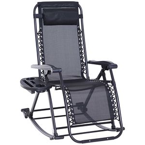 Sedia a Dondolo Pieghevole Anti-Gravità con Cuscino, Portabicchieri e Porta Telefono, Sedia Reclinabile da Esterno - Product Image 1