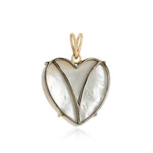 Amuleto de Corazón de Madreperla con Diamante Natural, Oro de 14k, Plata 925 Oxidada Hecha a Mano, Joyería Fina - Product Image 4