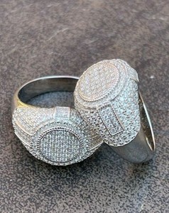 Iced Out Moissanite <b>Ring</b> Micro Pave Oval Zircon <b>Dome</b> Signet Band for Men Women Party Jewelry - Product Image 1