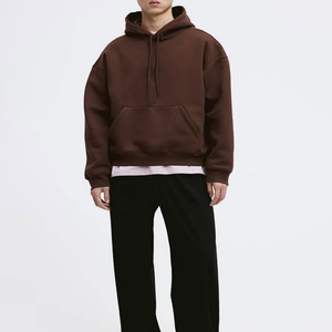 Sweat-shirt à capuche surdimensionné pour homme personnalisé, en coton molletonné marron uni, décontracté, pour l'automne - Product Image 3