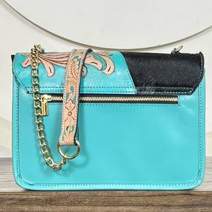 Custom Handmade Hair On Genuine Cowhide Leather Crossbody Bag Western Floral Design Tooled Luxury Women's Messenger Handbag - Product Image 5