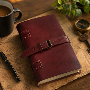 Handmade Leather Journal with Buckle Closure – Vintage Rustic Travel Diary, Leather Bound Notebook, Writer’s Journal Gift - Product Image 1