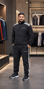 REXFIT SPORTS 2026 Ensemble de survêtement personnalisé en nylon noir avec bandes latérales blanches, veste zippée intégrale et pantalon, ensemble de vêtements de sport à marque privée - Product Image 3