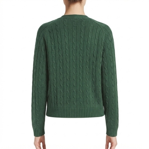 <b>Custom</b> Letters Women Knitwear Cable Knit V Neck Cardigan Winter Dark Green Solid Color Embroidered Logo Pullover Closure Pockets - Product Image 6