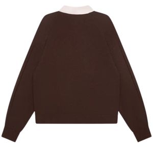 Pull en tricot pour homme, col contrastant marron, manches longues, pull décontracté d'hiver, mélange de coton doux, OEM - Product Image 2