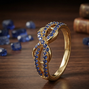 Bague Éternité Luxueuse en Argent 925 Plaqué Or avec Zircon Bleu Sertie à Griffes – Bijou Fin pour Mariage, Fête, Cadeau pour Femme - Product Image 1