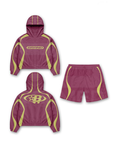 Ensemble 3 pièces respirant en coton 100% avec lignes réfléchissantes, nouveau design, coupe oversize : veste d'été unie, pantalon évasé et short coupe-vent - Product Image 3