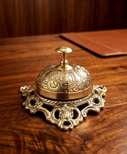 <b>Brass</b> Reception Counter <b>Bell</b> Floral Embossed Decorative Press <b>Bell</b> Vintage Tabletop Service <b>Bell</b> for Hotel Restaurant Office - Product Image 3