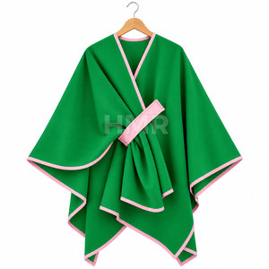 เสื้อคลุมสีเขียว HMR Sorority Sisterhood แต่งขอบสีชมพู แขนทรงปีกค้างคาว คอวี ปิดด้วยเข็มขัด สวมใส่สบายๆ แบบลำลอง - Product Image 5