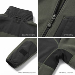 Chaqueta Varsity Unisex Verde Oliva con Bloques de Color Negro en la Parte Delantera, Cuello Redondo, Cierre de Cremallera, Estilo Casual, Resistente al Viento, Ropa de Calle para Invierno - Product Image 5