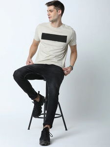 Camiseta Casual de Manga Corta para Hombre con Estampado Rectangular Negro, Cuello Redondo, Corte Ajustado, 100% Algodón Jersey, Diseño Transpirable - Product Image 6