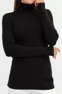 T-shirt décontracté à col roulé pour femme, imprimé, manches longues, en coton et élasthanne, tissu tricoté respirant, séchage rapide, anti-plis, léger - Product Image 1
